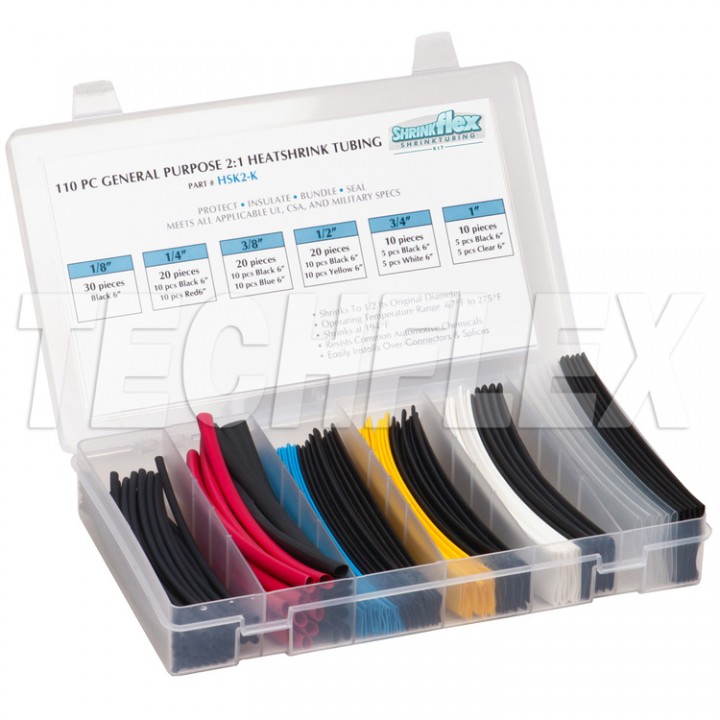Techflex HSK2-K Комплект термоусадки Shrinkflex 2:1, кількість 110 шт., довжина 15 см, 6 розмірів, кольорова